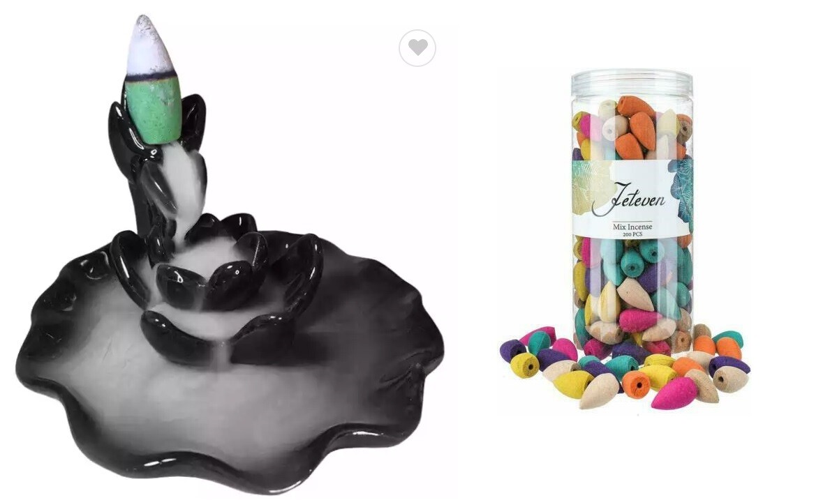 Keramik Rückfluss Räuchergefäß & 200 Räucherkegel Weihrauch Räucherkegel Halter