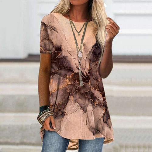 Ladies Tunic Long Tops Shirts Blouse Plus Size Summer Print Pullover T-shirt Tee - Picture 57 of 60