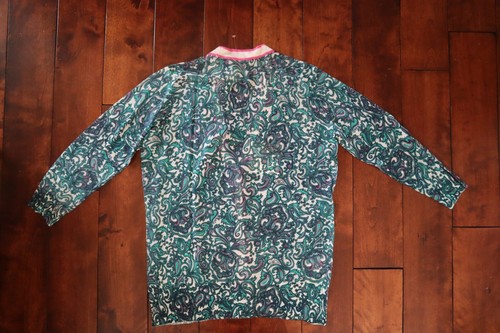 NWT Teal Green Pink Paisley Print ANN TAYLOR LOFT Buttoned 3/4 Sleeve Sweater L - Picture 5 of 5
