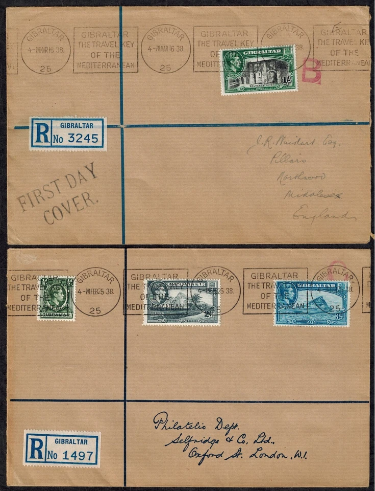 Gibraltar 1938 KG VI First Day Covers w/SG 121, 122, 123, 124, 125a, 126, & 127 - Image 2 of 2
