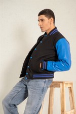 Unisex Varsity Jacket Baseball Letterman Jackets Wool Body Genuine Leather Sleev