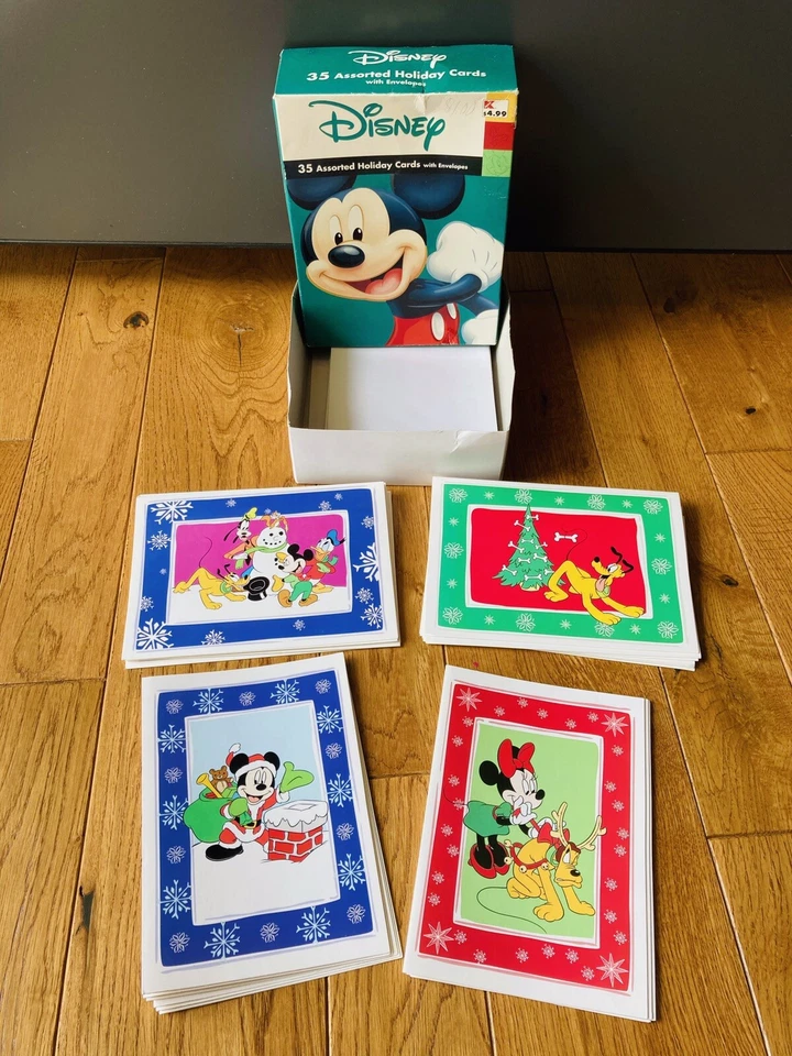 Tarjetas navideñas vintage de Disney Art de Navidad con sobres 28 en caja Mickey Minnie Foto 2 de 4