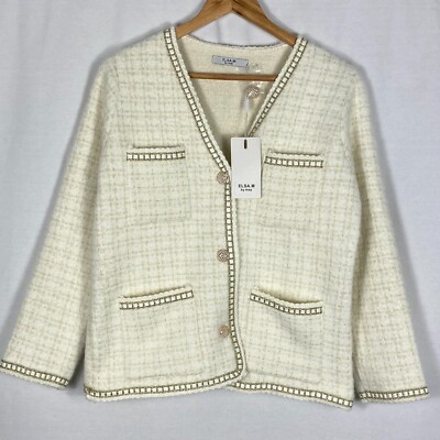 New luxury cream beige cardigan jumper with pockets gold