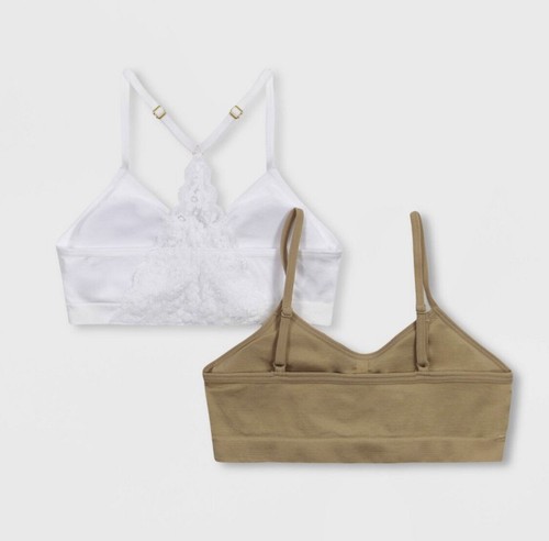 Maidenform Girls' 2pk Seamfree Lace Back Crop Bra - White Size M - Picture 2 of 4