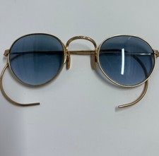 Vintage Bausch  Lomb Arco Wire Framed Eyeglasses 12k GF Gold Round Blue Lenses