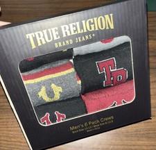 True Religion Men's 6 Pack Crew Socks Sock Size 10-13 / Shoe Size 8-12.5 New