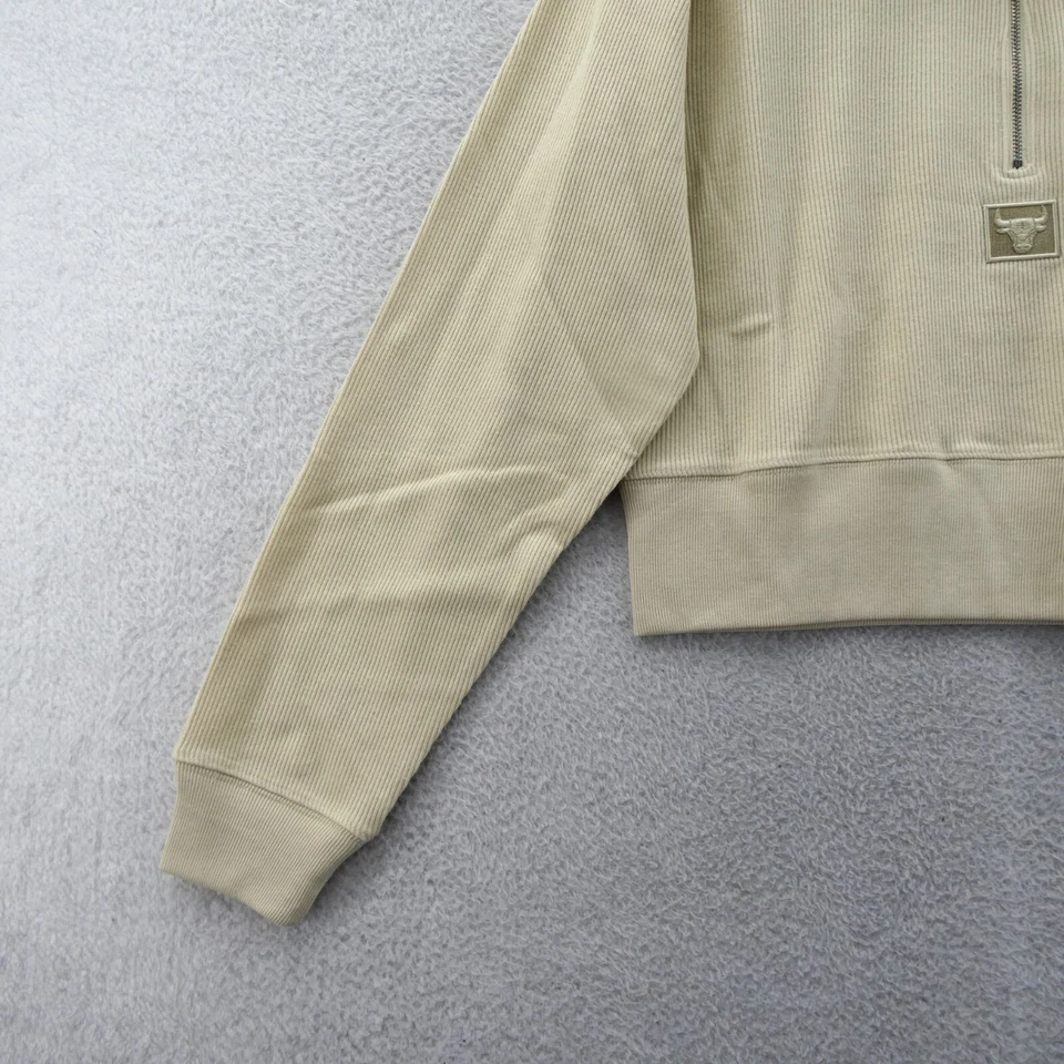 Chicago Bulls 女式小号裁剪运动衫 '47 品牌米色 1/2 拉链罗纹 Cro — 第 3/4 张图片