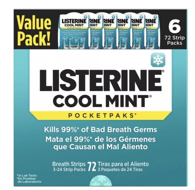 Listerine Cool Mint Breath Strips, 6 Pocketpaks Of 72 Strips In Box = 432 Strips