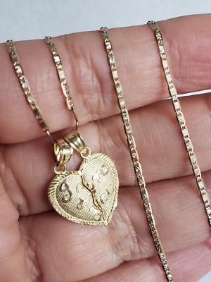 10k yellow gold I love you split heart pendant charm and 18