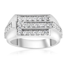Prong Set Round Cut 1.03CT Lab-Created Diamond 935 Argentium Silver Men's Band