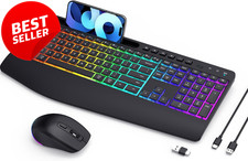 Wireless Keyboard Mouse Combo RGB Backlit Rechargeable Full Size - US