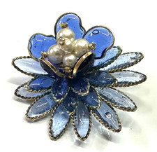 Signed HATTIE CARNEGIE Vtg Gripoix Water Lilly Silver Tone Brooch Jewelry Lot A