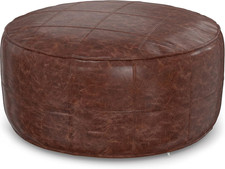 Connor 34" Wide round Pouf in Distressed Brown Genuine Leather