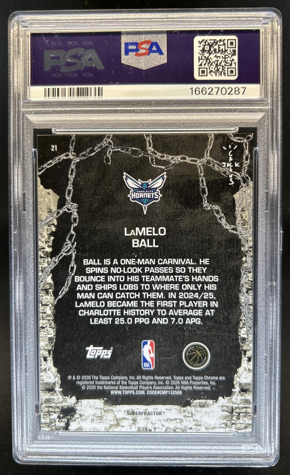 2025-26 Topps Chrome x Cactus Jack LaMelo Ball Superfractor #1/1 Hornets PSA 10 view 2