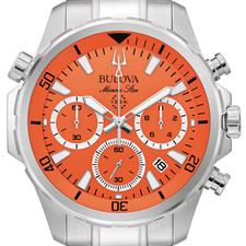 Bulova Men Marine Star 43 MM Orange Dial Sports Diver Quartz Watch 96B395