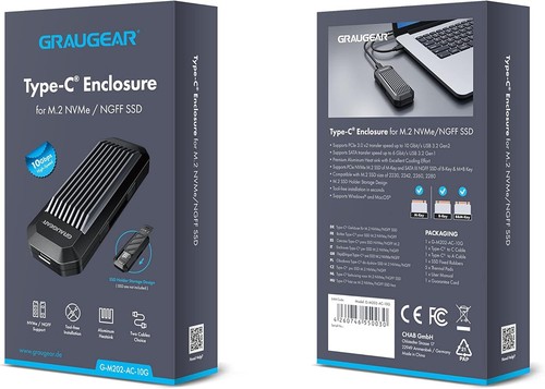 GRAUGEAR M.2 NVMe & NGFF 10Gbps SSD-Gehäuse, RTL9210B für alle M.2 Länge 2280, 2 - Photo 6/10