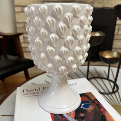 Vintage Italian Campana Urn Attributed Bitossi White Sicilian Pigna Vase 10'' '70