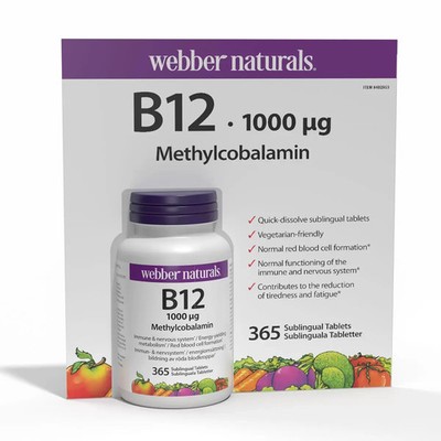 Webber Naturals B12 1000mg Methylcobalamin | schnell wirkend 365 Tabletten