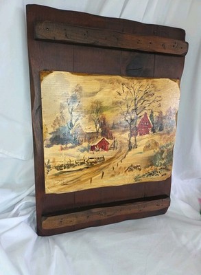 Edward Warren Original Painting Vermont Farm on Wood Panel Barn Door w/ Document