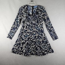 Simply Vera Vera Wang Dress Womens XS Blue Floral Fit Flare Long Sleeve Keyhole