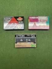 Lot Of 3 Unopened Cassette Tapes Memorex dBS 60, TDK D60 And SA  Type II 90