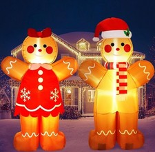 6 FT 2 Pieces Christmas Inflatable Decoration, Blow Up Gingerbread Man Couple