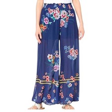 Johnny Was Mariah Floral PrintSmocked Waist Wide Leg Georgette Pants m