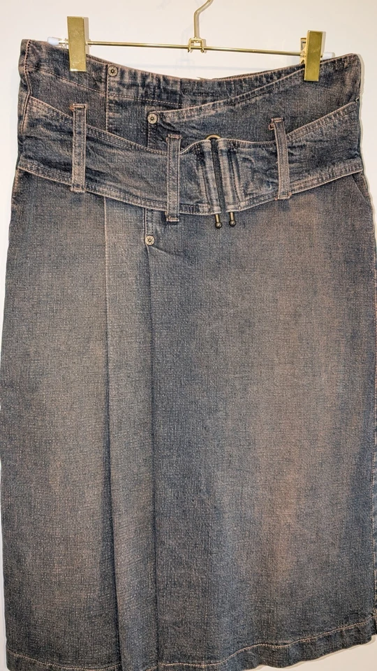 Falda vaquera vintage Y2K Bebe para mujer lavado ácido cinturón elástico plisado abertura grunge M Foto 2 de 4