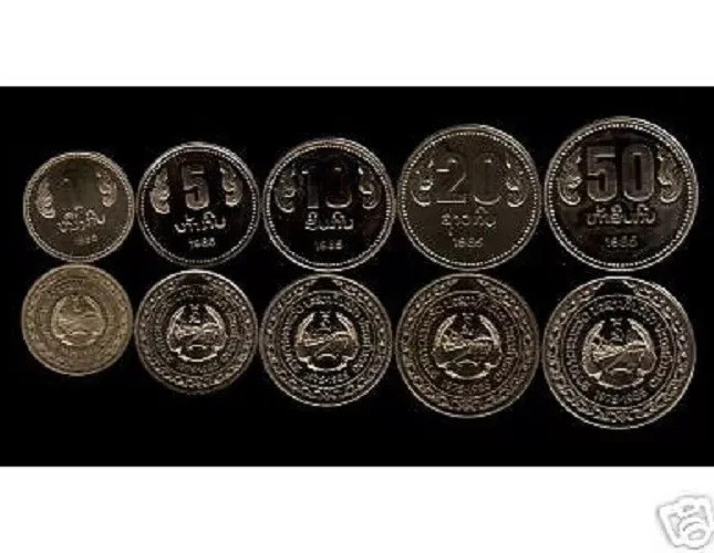 Laos 1 5 10 20 50 KIP KM-37-41 1985 Lao RARE Set UNC Laotian World Currency COIN