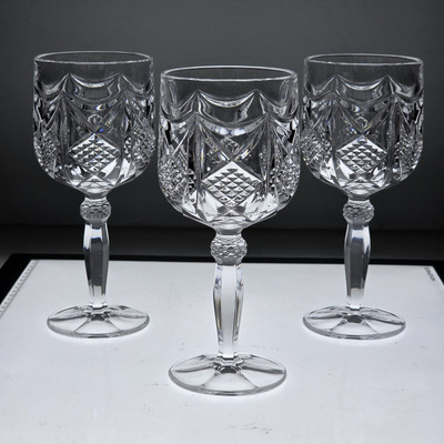 3 Nachtmann Eduard Water Wine Crystal Diamond Goblet Footed Stemmed Glasses Mint
