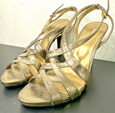 New Nine West Metallic Gold Strappy 4" Stilleto High Heels Size 8M