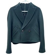 Theyskens Theory Double Breasted Cropped Wool Jacket Green Boxy Size S Classic