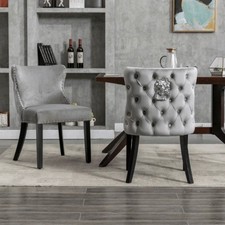 Set of 2 Vintage Bently Dining Chairs Lion Knocker, Upholstered Wing back UK
