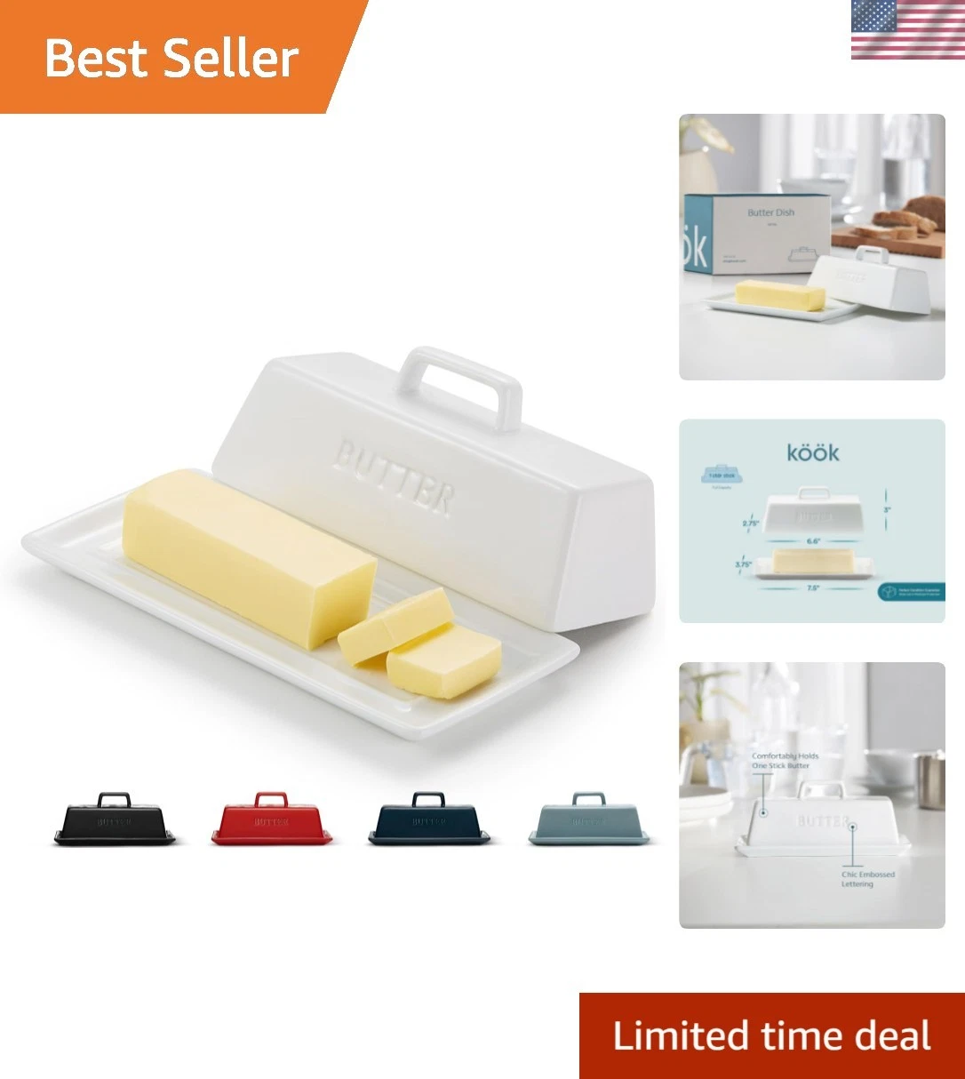 Butter Dish with Lid for Countertop, by , Ceramic Dish Tray with Cover, Kitch...