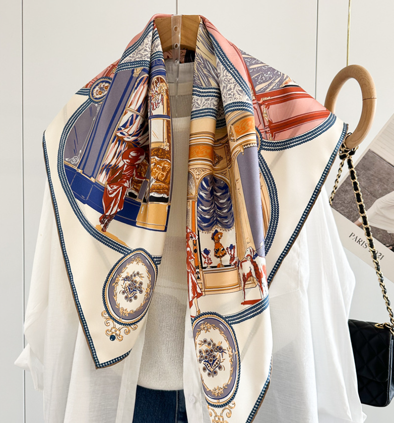 Pure 14 Momme Silk Wrap Scarf Bandanna deluxe room Print Square Shawl 35'' new