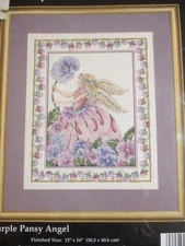 Janlynn Cross Stitch 1995 Kit Purple Pansy Angel Fairy 12" x 16"