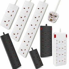 Extension Lead 2 4 6 8 Gang Way Plug Sockets 1/2/3/M Cable Electric Mains Power