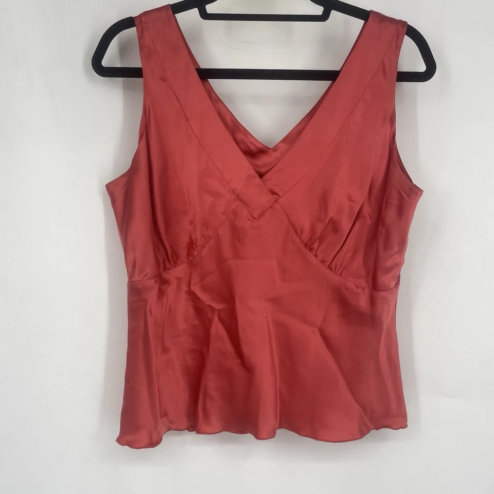 Camiseta sin mangas vintage Y2K Anne Klein 100 % seda Babydoll rosa coral Foto 2 de 4