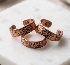 3 Pack Pure Copper Magnetic Rings - Arthritis Adjustable Ring Flower