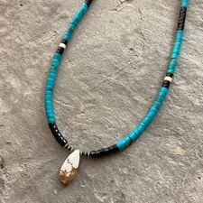 Natural Turquoise & Crazy Horse Navajo Necklace, Handmade, Blue, Used
