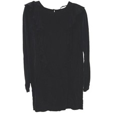 NWT -Zara Trafaluc Collection Black Solid Mini Dress Long Sleeve Ruffle Button S
