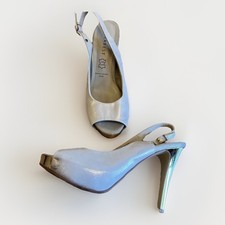 Everbest Peep Toe Slingback Ladies Shoes Soft Leather Shimmer Pale Gold/cream 38