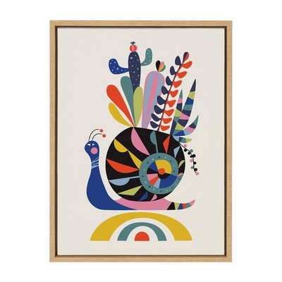 Kate and Laurel Sylvie Snail Framed Canvas Wall Art by Rachel Lee, 18x24 Natu...