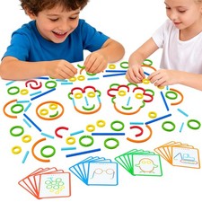 Montessori Sticks Learning Set with Rings and Challenge Cards, 120PCS Creativ...
