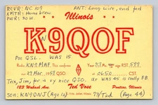 Ham Radio QSL K9QOF Pontiac Illinois 1959 Homebrew 30W 3.7Mc