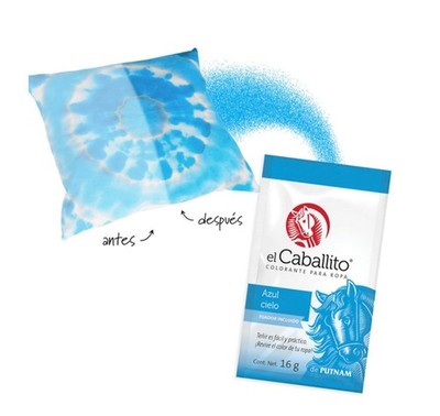 2 - SOBRE COLORANTE PINTURA PARA ROPA EL CABALLITO COLOR AZUL CIELO 16G