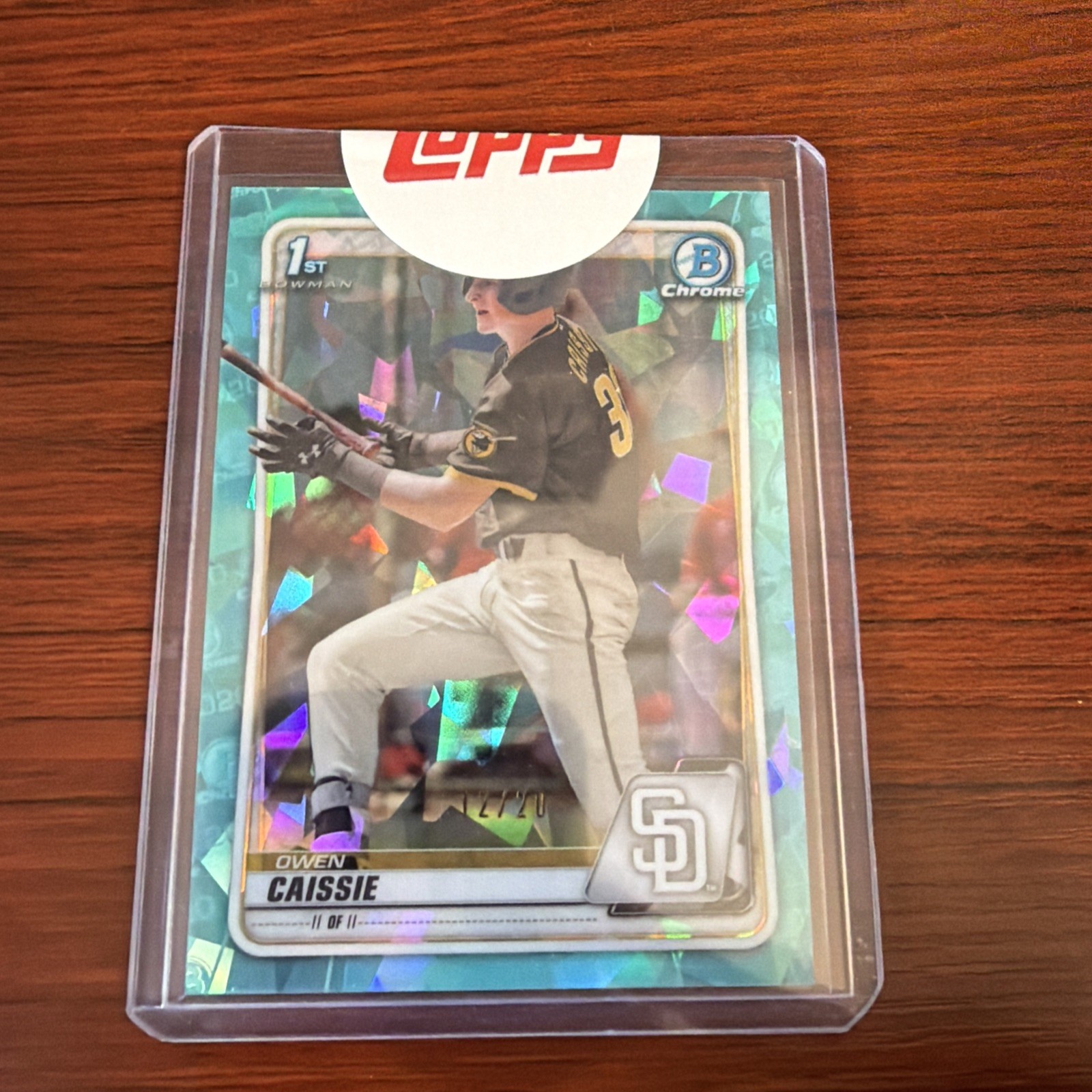 2020 Bowman Chrome Draft Sapphire Owen Caissie 1st Bowman Aqua Refractor 12/20