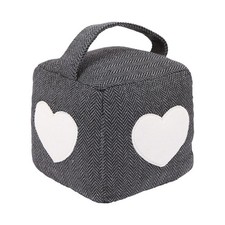 Grey Square Doorstop Stopper With Heart Pattern. Door Stop With Handle