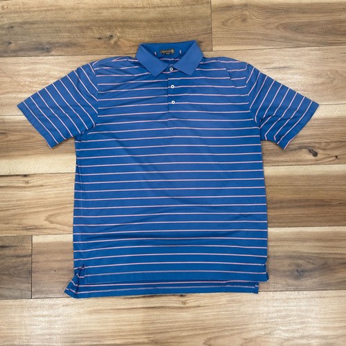 Peter Millar Summer Comfort Men’s Large Blue Pink Striped Golf Polo