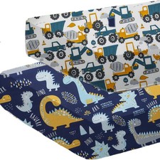 2 Pack Soft Dinosaur Crib Sheets Fitted, Comfy Breathable Baby Sheets for Boy...